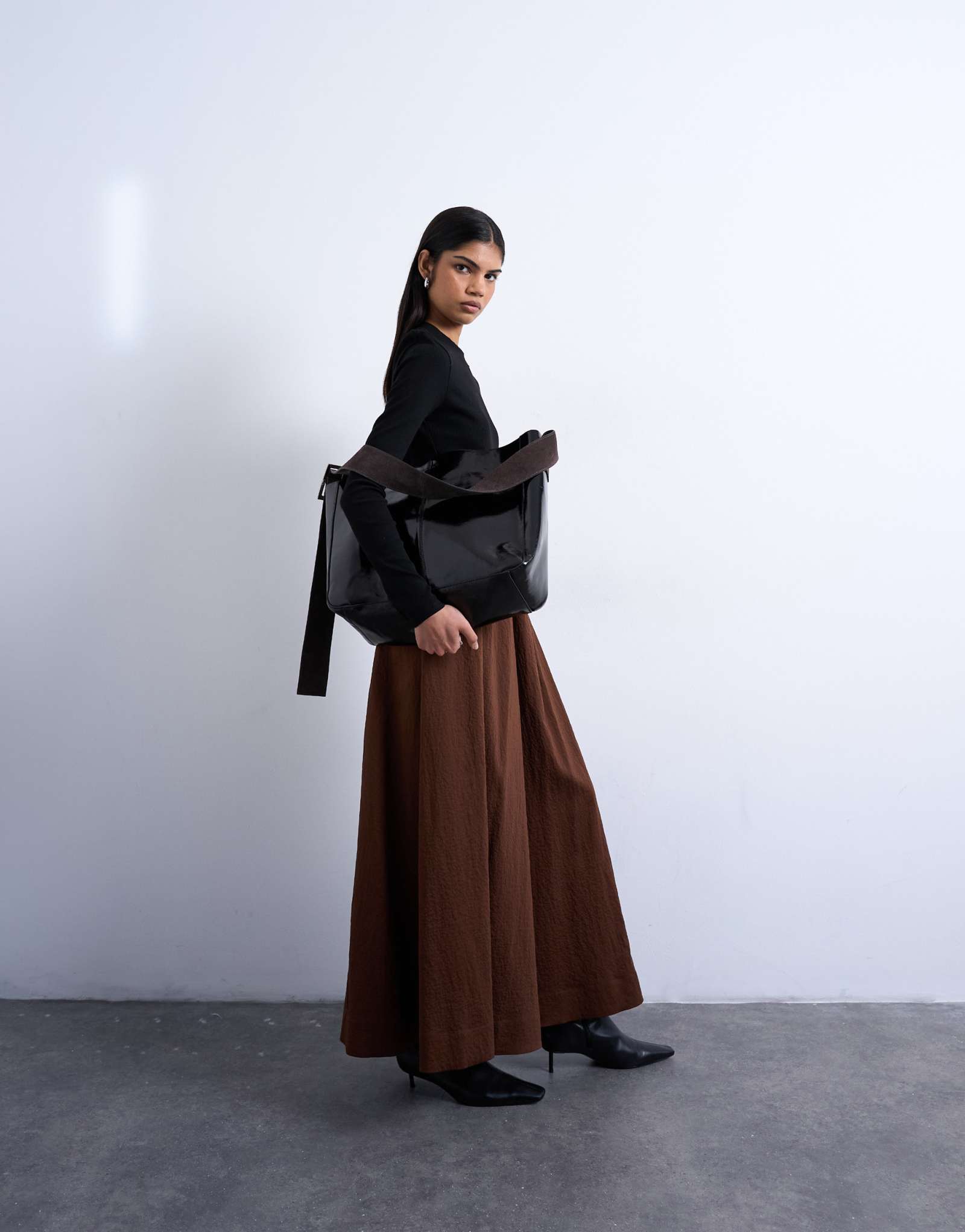 Пышная юбка макси от Topshop коричневого цвета в черную полоску