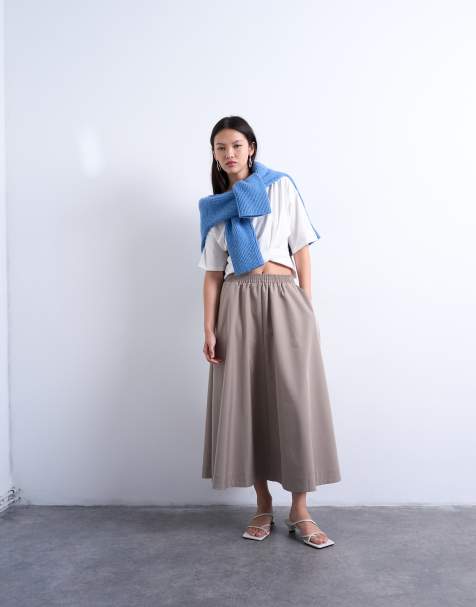 Topshop full midi skirt in beige - view 1