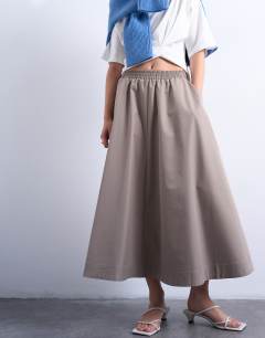 Model wearing Full midi skirt in beige