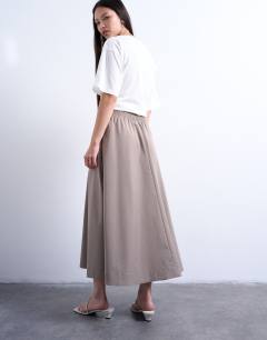 Model wearing Full midi skirt in beige