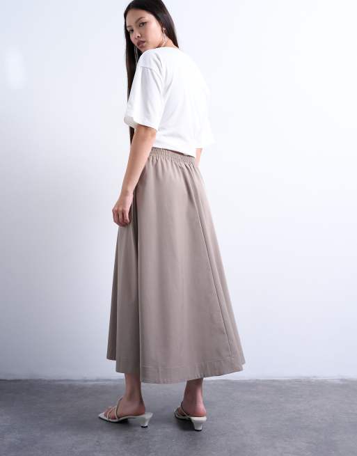 Topshop full midi skirt in beige, 5 of 5