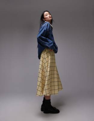 Topshop Topshop full skirt in mono windowpane check-Yellow