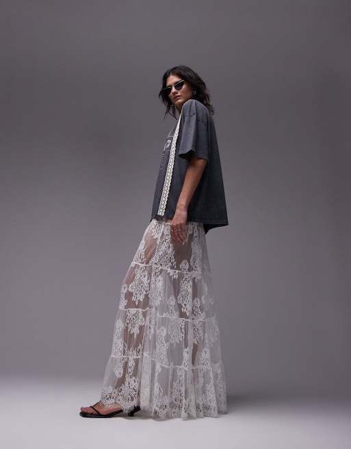 Topshop Full Skirted Lace Maxi in ivory, 4 of 5