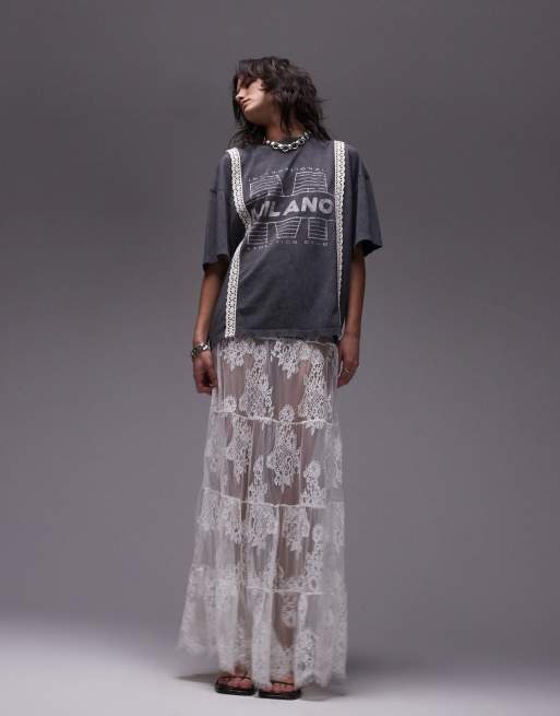 Topshop Full Skirted Lace Maxi in ivory, 5 of 5