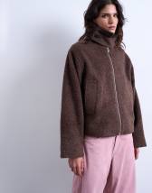 Topshop funnel boucle tab detail bomber in chocolate