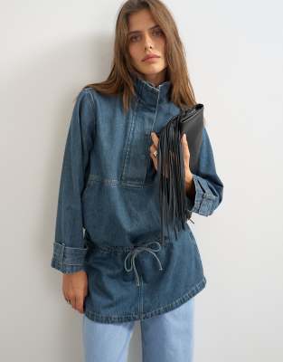 Topshop Funnel Bubble Jacket In Blue