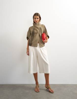 Topshop Funnel Mock Sleeve Sports Top In Green