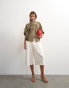 Funnel mock sleeve sports top in olive