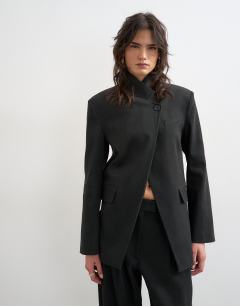 Funnel neck blazer in black