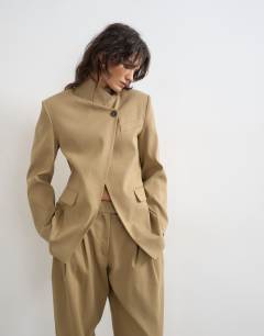 Funnel neck blazer in stone