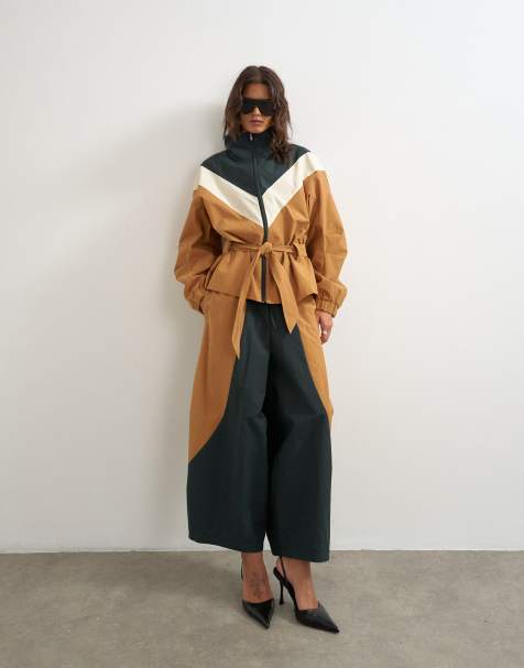 Topshop funnel neck bomber jacket & horseshoe pants set in brown/black - view 1