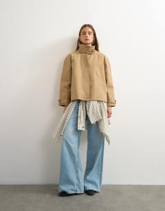 Funnel neck cropped trench coat in camel