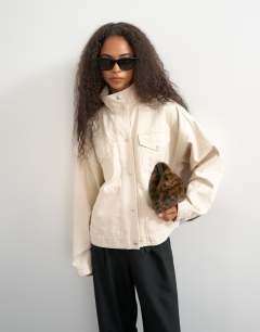 Funnel neck denim jacket in natural