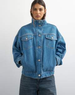 Funnel neck elastic hem detail jacket mid blue