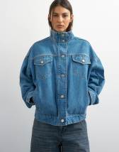 Topshop funnel neck elastic hem detail jacket mid blue