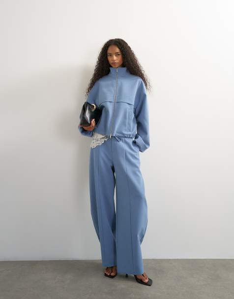 Topshop funnel neck jacket and barrel leg pants set in blue - view 1