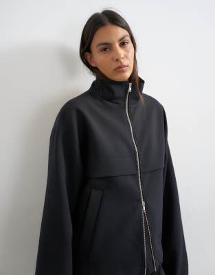 Topshop Funnel Neck Jacket In Black