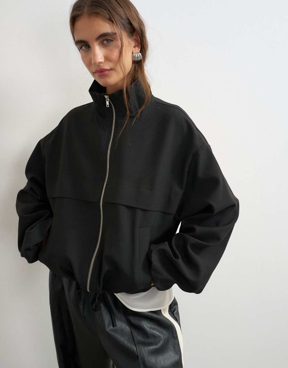 Topshop funnel neck jacket in black