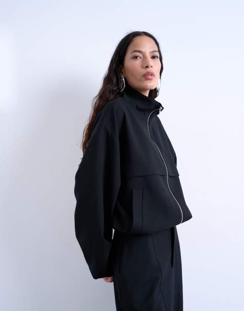Topshop funnel neck jacket in black