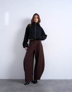 Model wearing Funnel Neck Jacket in black