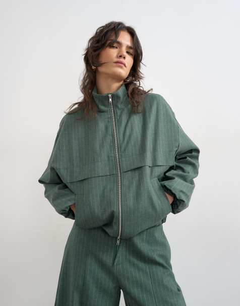 Topshop funnel neck jacket in green stripe (part of a jacket) - view 1