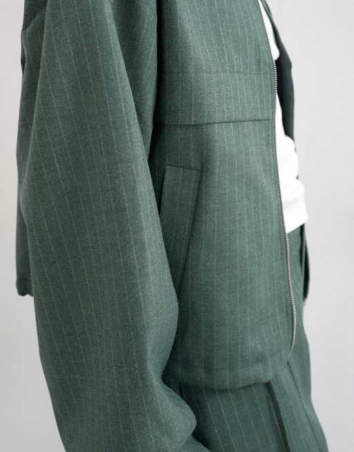 Topshop funnel neck jacket in green stripe (part of a jacket), 3 of 4