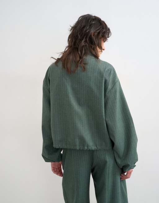 Topshop funnel neck jacket in green stripe (part of a jacket), 4 of 4