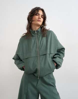 Topshop Funnel Neck Jacket In Green