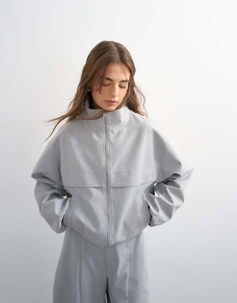 Topshop funnel neck jacket in light grey (part of a set) - view 1