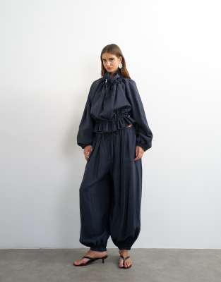 Topshop Funnel Neck Jacket With Tie Waist In Black