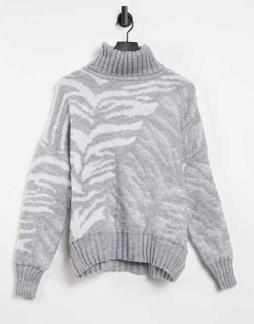 funnel neck jumper in grey animal print ASOS