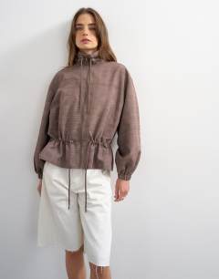 Funnel neck nylon check anorak in multi