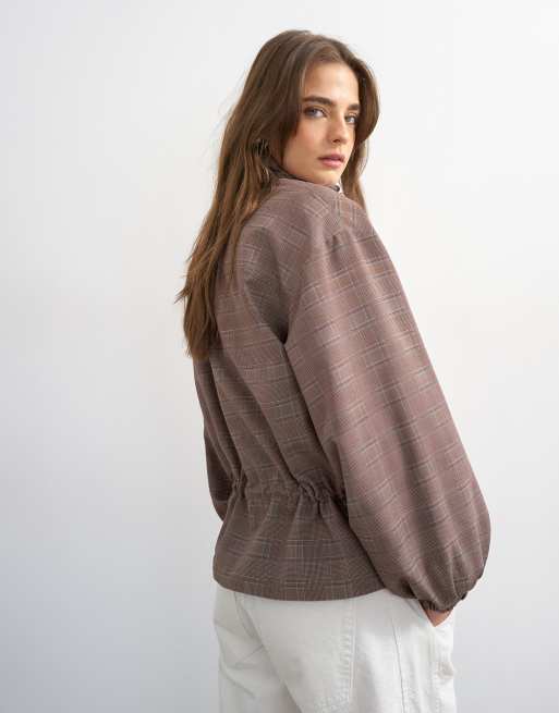 Topshop funnel neck nylon check anorak in multi, 3 of 4