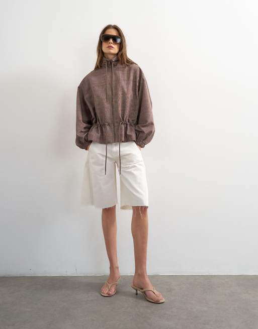 Topshop funnel neck nylon check anorak in multi, 4 of 4