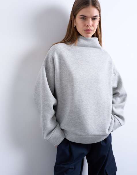 Topshop funnel neck oversized sweat in grey