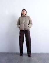 Topshop funnel neck puffer bomber jacket in mushroom