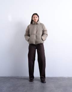 Funnel neck puffer bomber jacket in mushroom