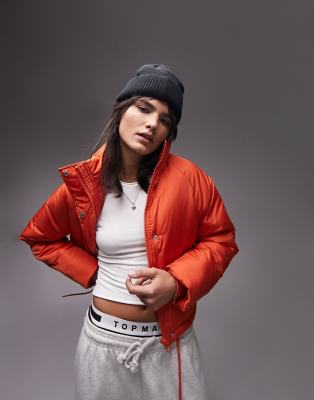 Topshop funnel neck puffer jacket in orange