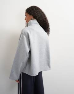 Model wearing Funnel neck quarter zip sweat in light grey