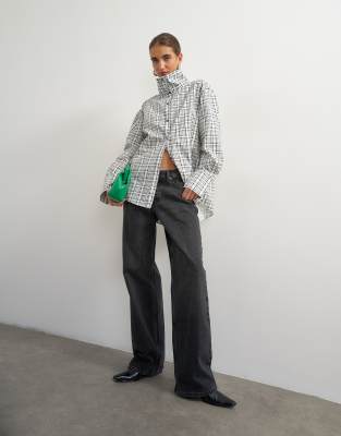 Topshop Funnel Neck Shirt In Multi