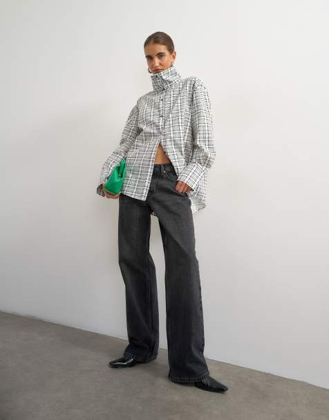 Topshop funnel neck shirt in check print - view 1