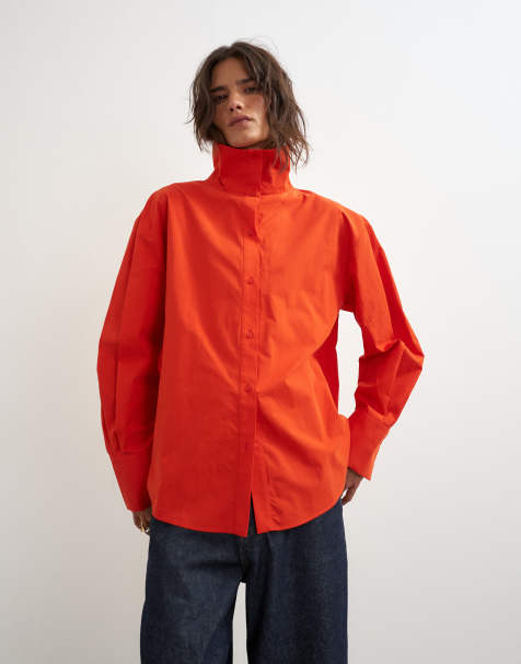 Topshop funnel neck shirt in red - view 1