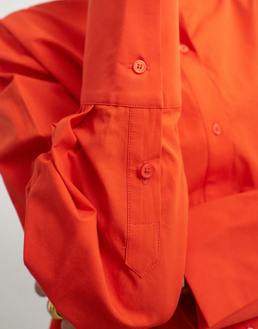 Topshop funnel neck shirt in red, 3 of 4