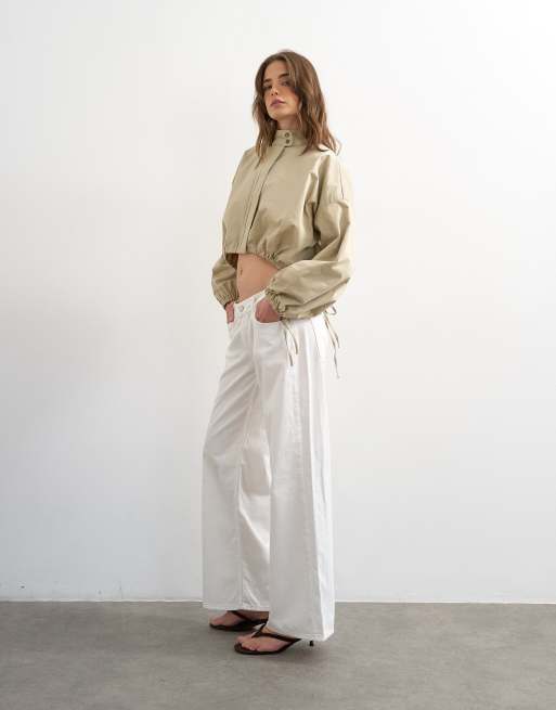 Topshop funnel neck tie detail shirt in stone, 2 of 4