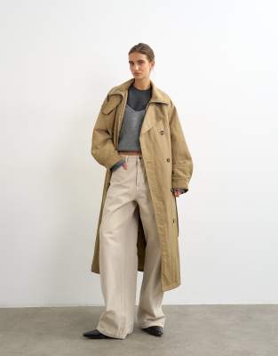 Topshop Funnel Neck Trench In Brown