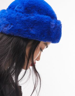 Topshop faux fur hat in cobalt