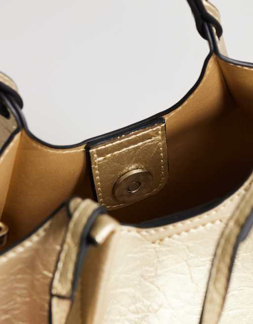 Topshop Gabbie grab bag small with detachable cross body strap in gold, 3 of 4
