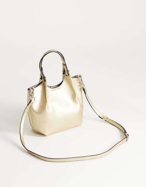 Topshop Gabbie grab bag small with detachable cross body strap in gold, 4 of 4