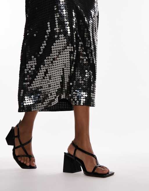 Topshop – Gabby – Riemchen-Sandalen in Schwarz mit Blockabsatz