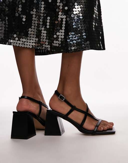 Topshop Gabby strappy block heel sandal in black ASOS